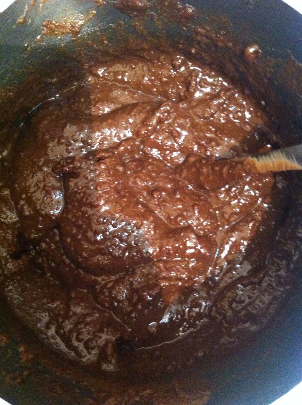 Melted chocolate with butter. Cool it down before adding it to the batter