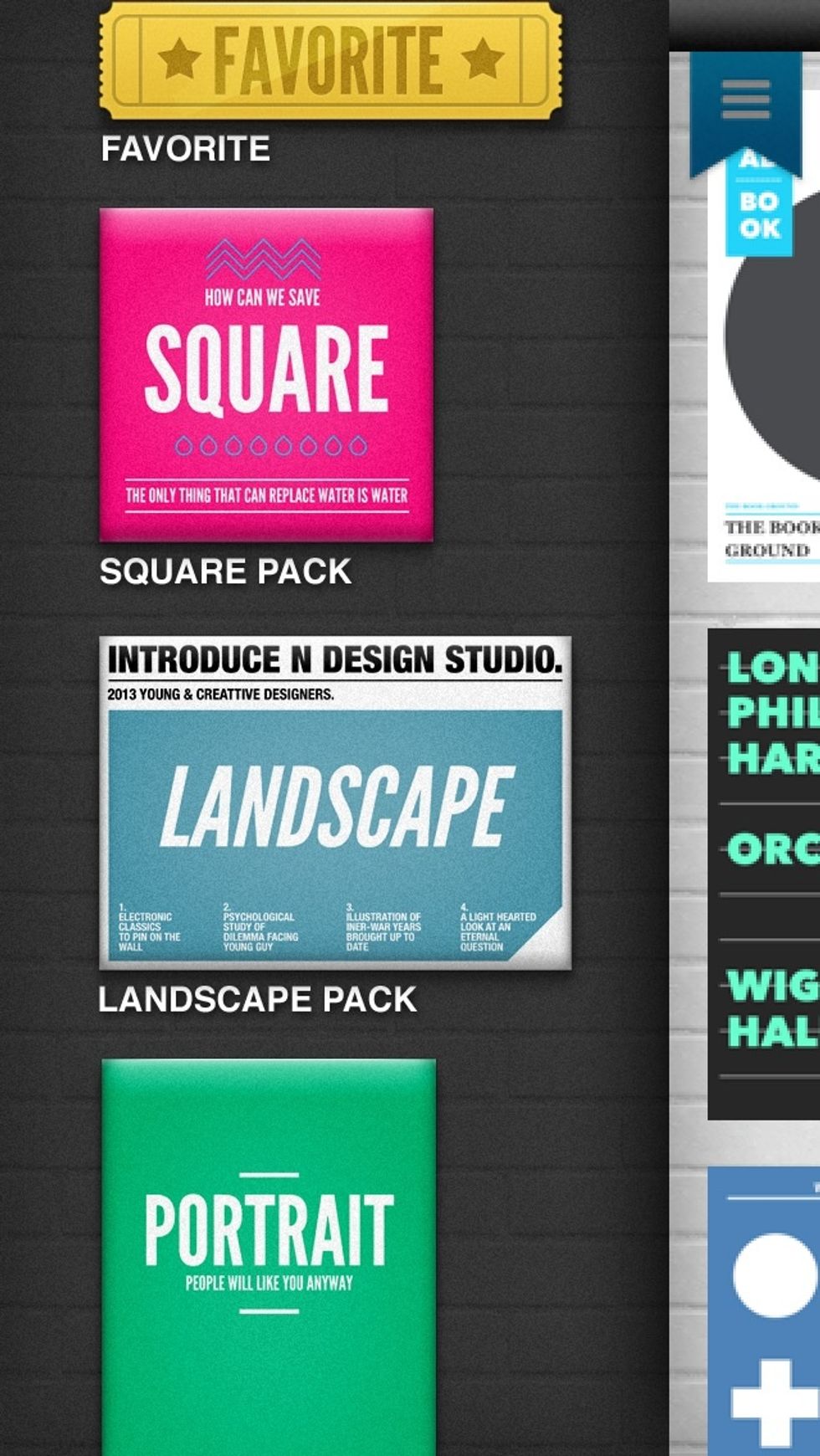 Menu : square landscape postrait