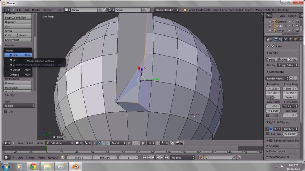 Merge (shortcut ALT M) until all eight vertices are merged together into four.