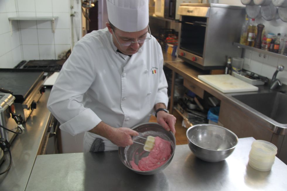 meringue should have a slight sticky texture , consistent