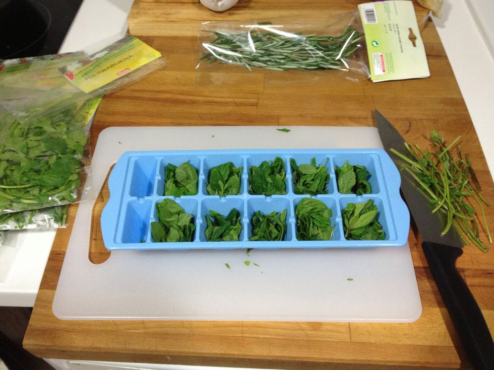 Mete todo en lo de hacer cubitos. Los m\u00edos son de El Corte Ingl\u00e9s. Muy grandes y apilables.