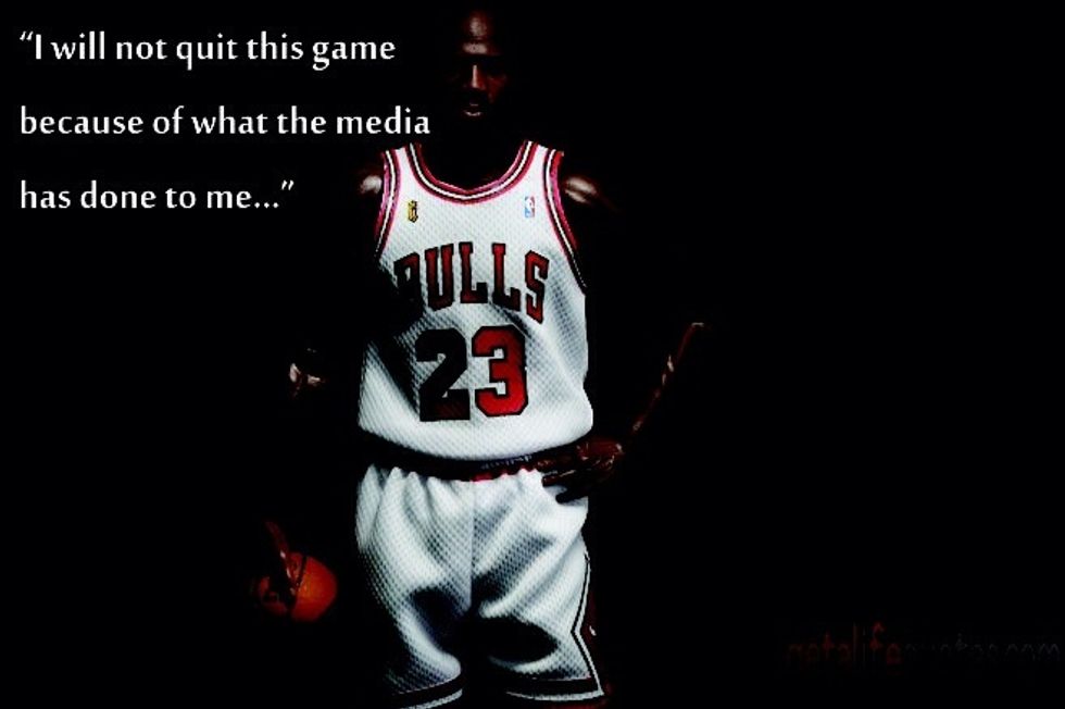 Michael Jordan focused on his path to success- he set aside all distractions and failures. He succeeds with focus, and persistence. This quote shows he had obstacles to go through as well.