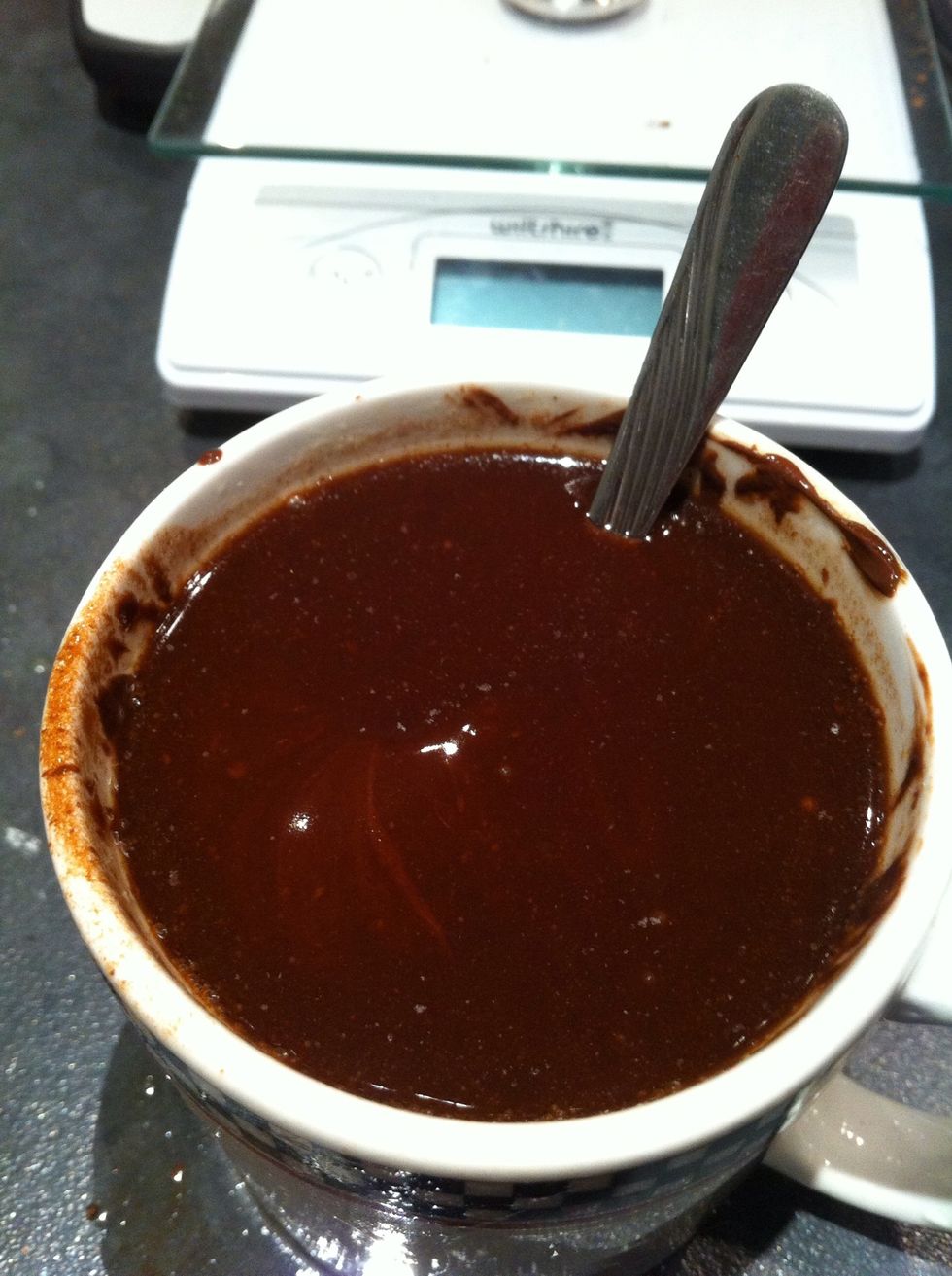 Microwave again to melt the chocolate. Mix well so butter and chocolate are mixed and there are no lumps