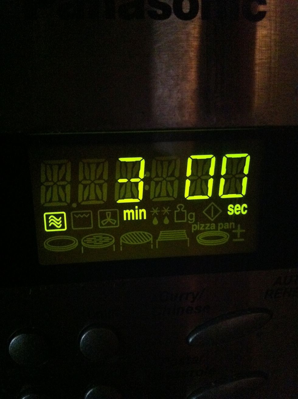 Microwave at full power for 3mins. My microwave is 1000watts so adjust accordingly!