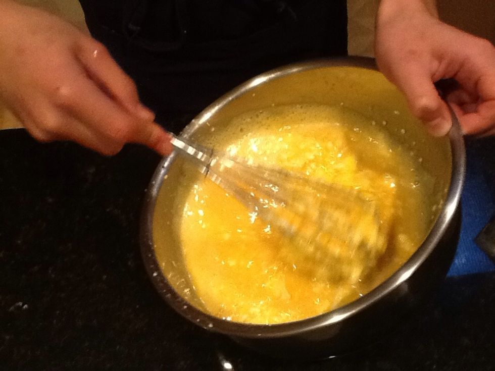 Microwave cheese with cover till sort. Then whisk in bowl
