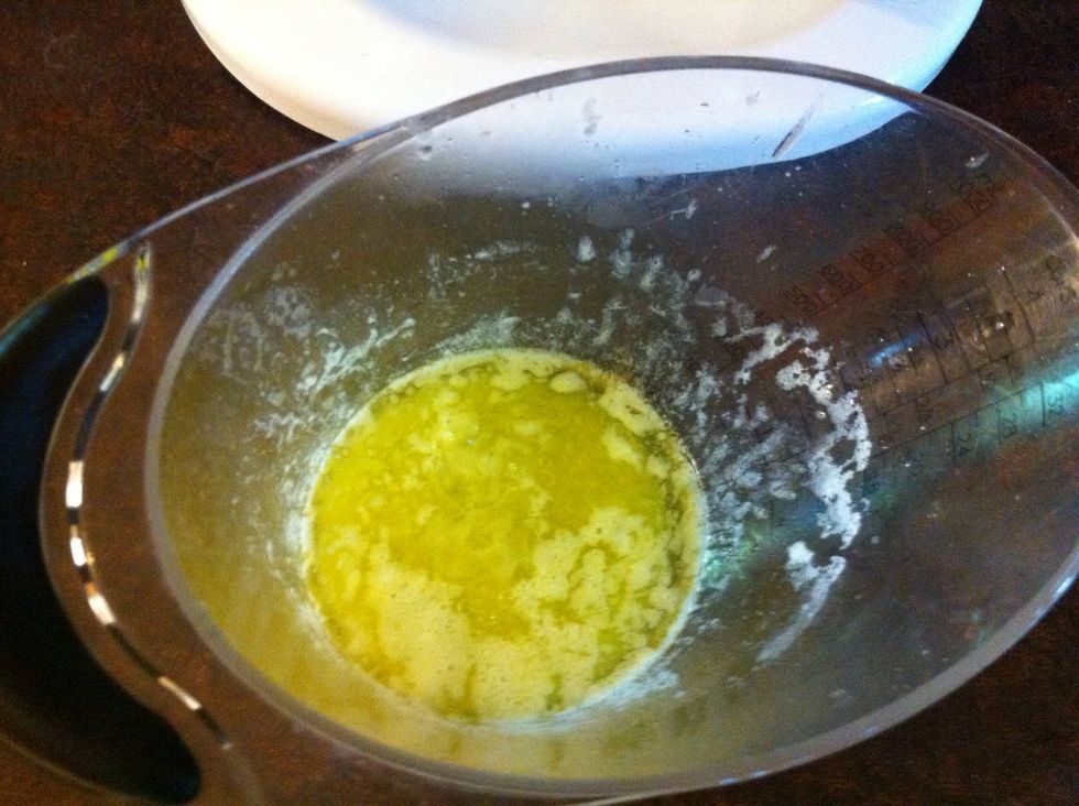 Microwave for a minute to melt. \u2668 If you are using margarine, allow to cool a little before adding. The melting point of margarine is higher than real butter.
