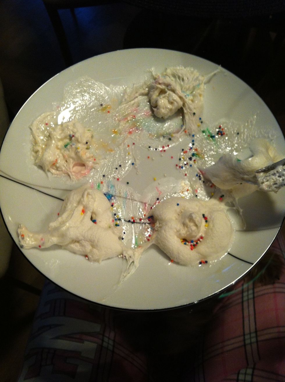 Microwave for another 30 sec. This is the step that makes them look ugly . Mush them around on the plate to increase the quickness of the marshmallows hardening