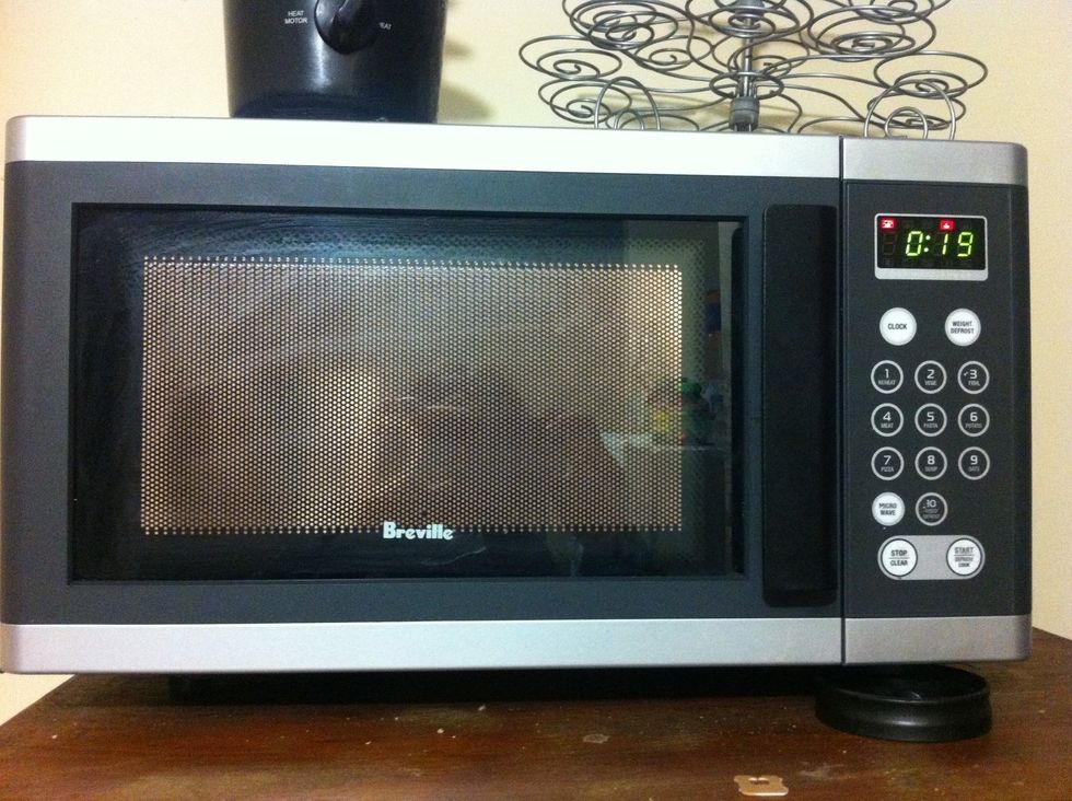 Microwave on high for about 1 min, depending on the power of your microwave. It might need a little bit more or less.