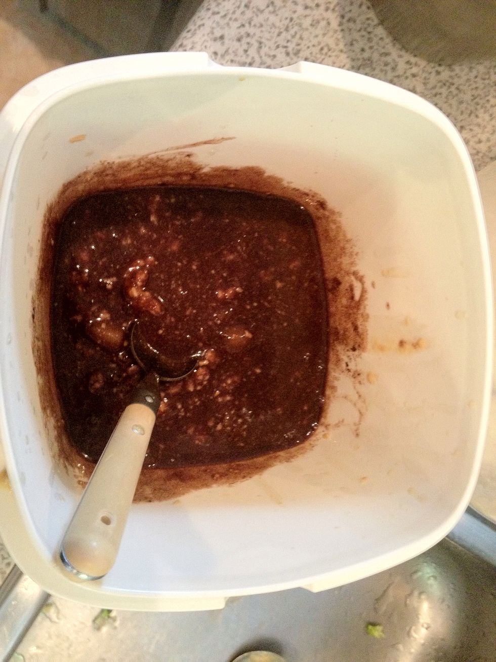 Microwave the wet ingredients. Use 30 sec intervals until you are able the mix the ingredients together completely