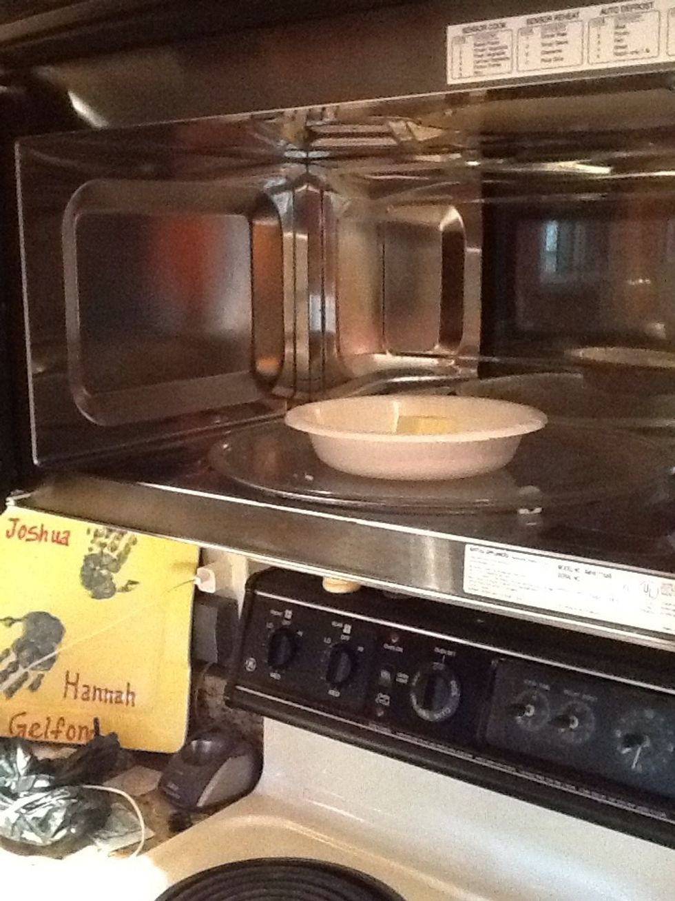 Microwave your 2 tablespoons of butter until it melts.  For me this process took about 40 seconds.