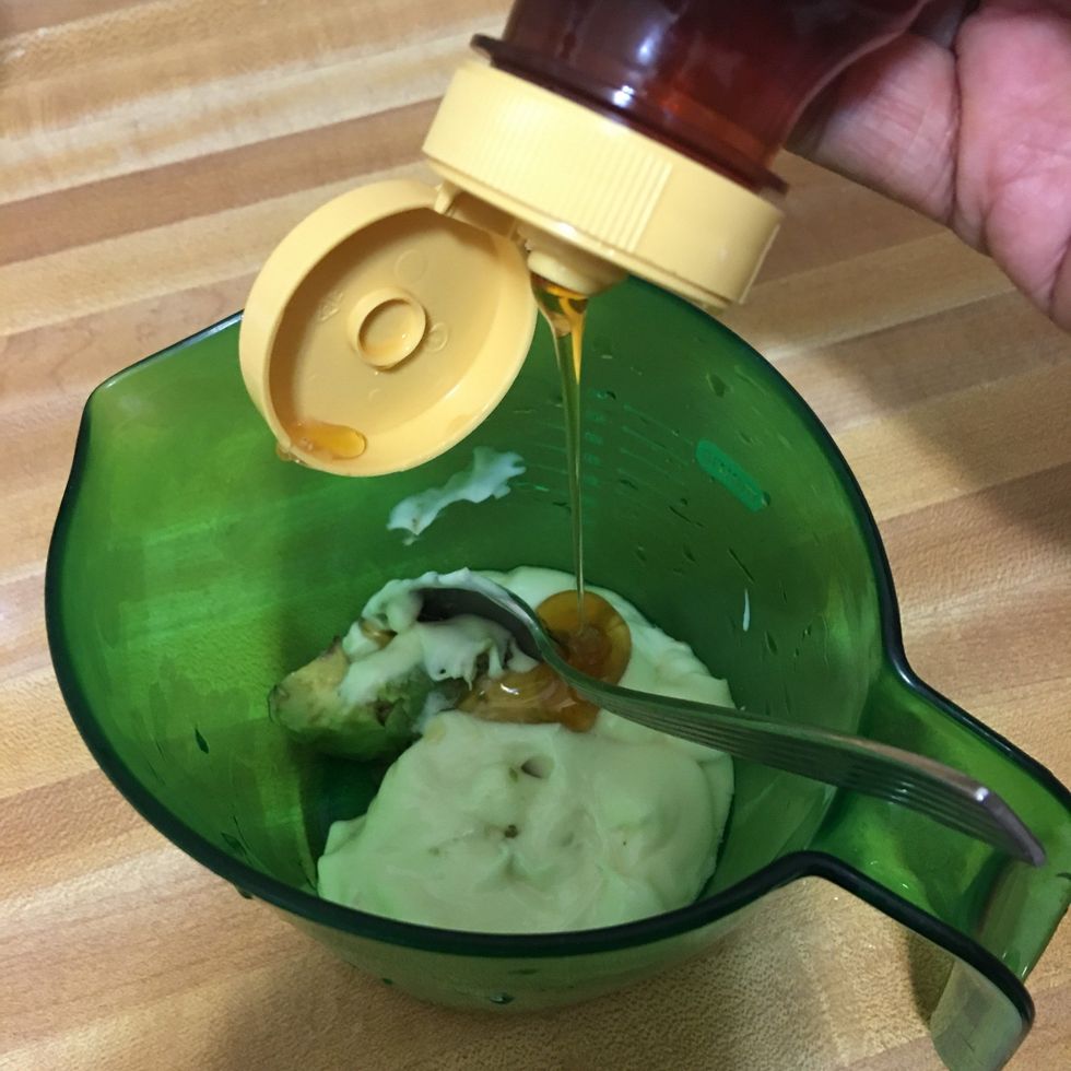 Mid the mayonnaise and avocado. Pour honey. Mix.
