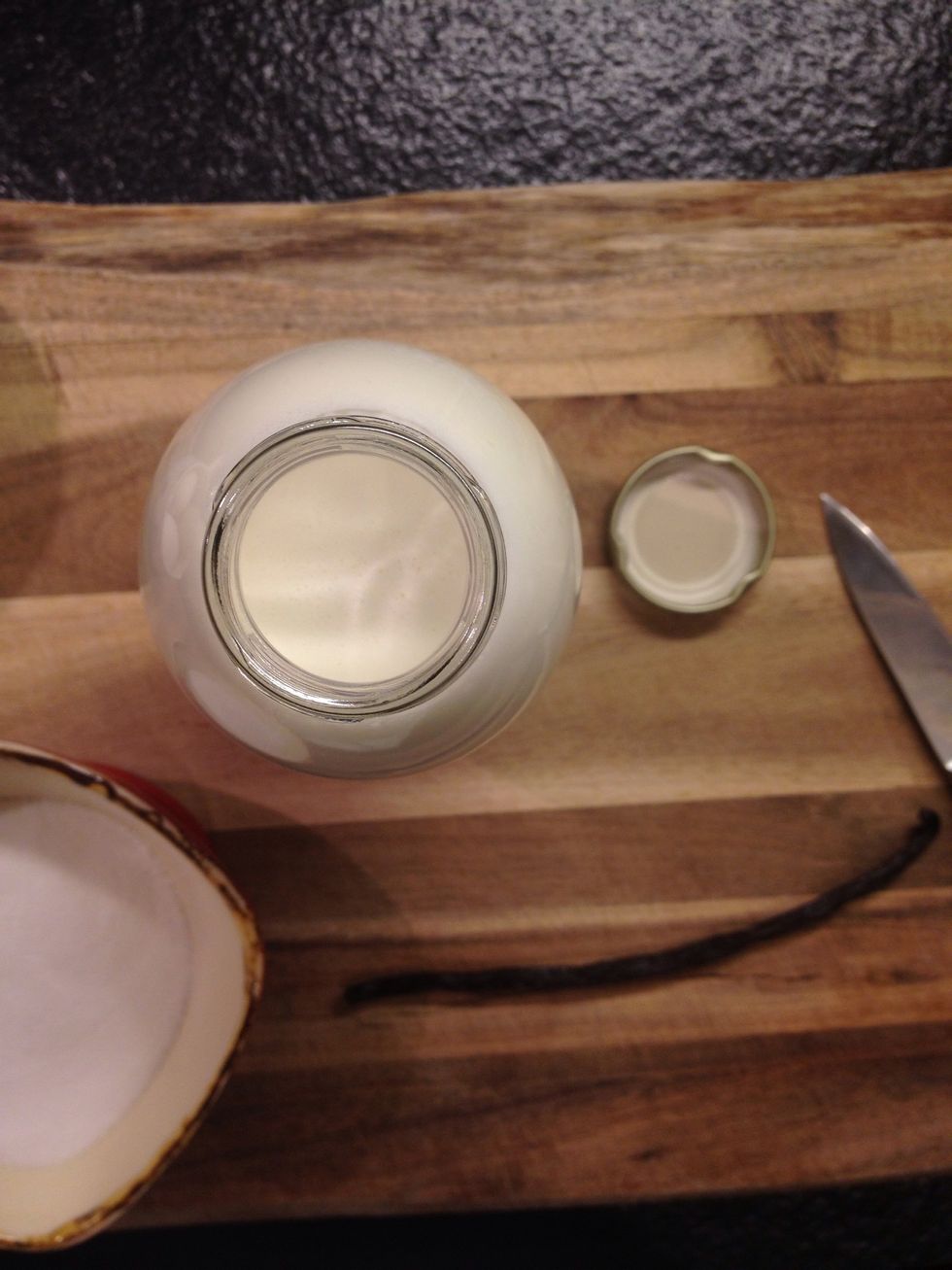 Milk or cream. Use cream for a richer texture or milk if you are on a diet. Half and half if you care just enough about what you eat.