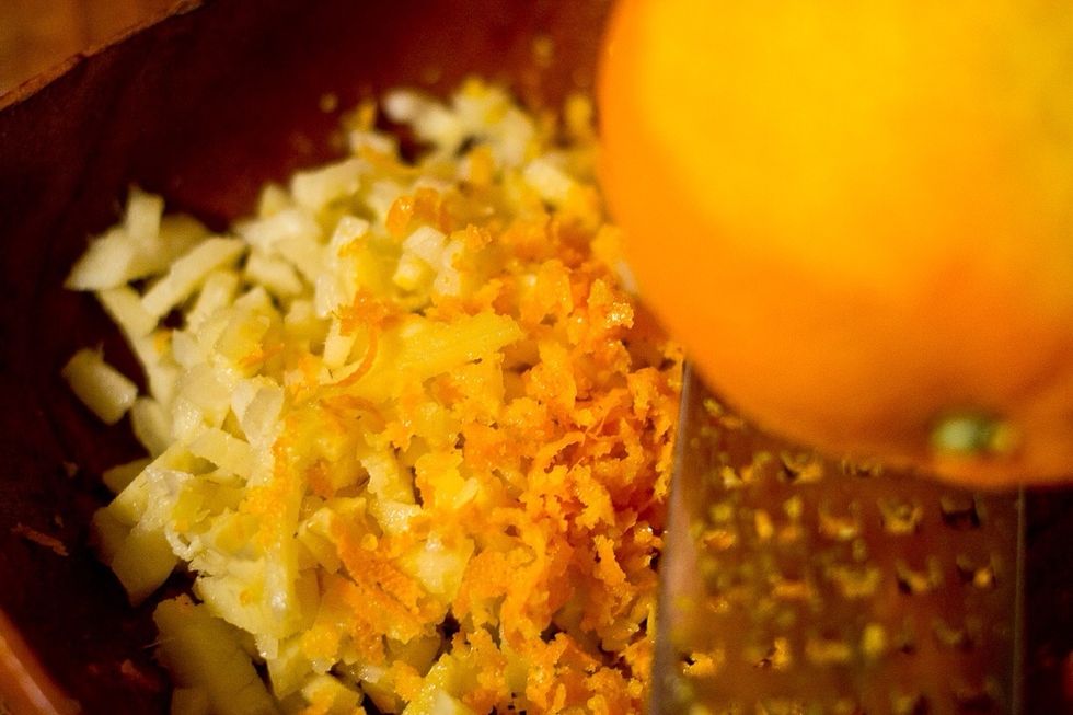 Mince the ginger and zest the orange.