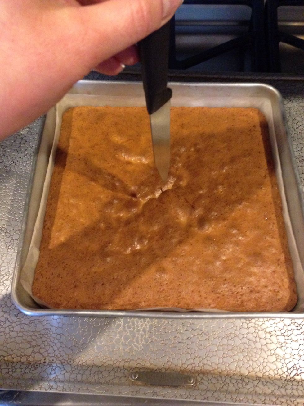 Mine took just 20 minutes! Insert a knife into center, if comes out clean done. I might try 17 minutes next time, this is a little to golden for me!