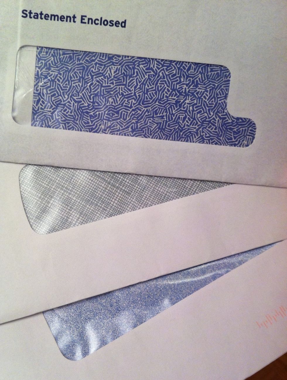 Mine your recycling bin for prettily patterned security envelopes from bank statements, credit card bills, government agencies, etc.