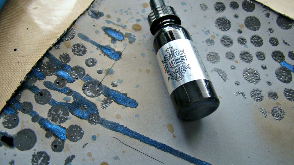 Minx Shimmery Inks are gorgeous and Midnight is one of my favorites. Allow to drip on the page.