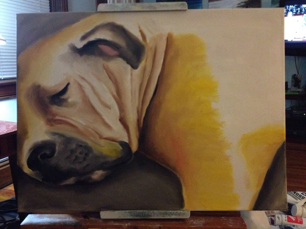 Mire black on the pinky, working on the mouth a bit more. Add the "whisker dots" onto Bender's mouth with straight black on your pinky.