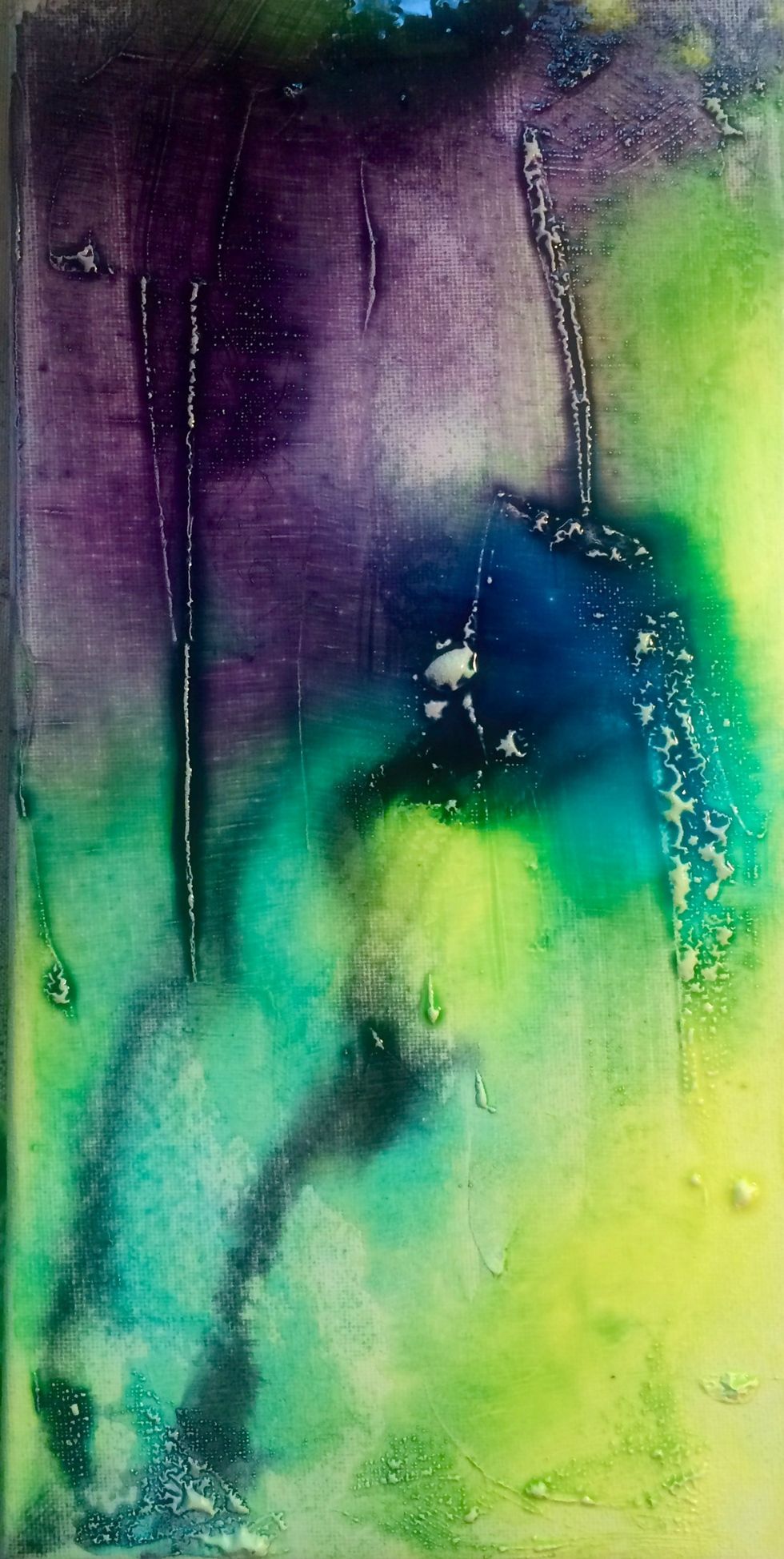 Mist with Raider, Grape Soda, Studio Blue, Waimea Bay and Glorious. You can see that the Gesso acts as a resist..Let dry and apply more misting for a deeper color.