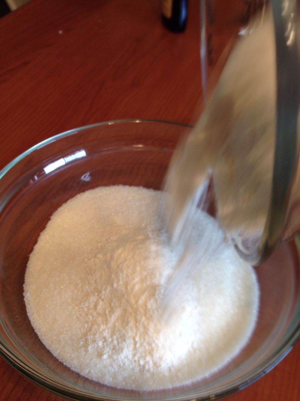 Mix 1 1/4 c sugar and 1/3 c flour.