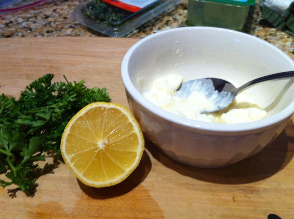 Mix 1/2 cup mayonnaise with 1/2 a lemon juiced and 1/2 cup chopped parsley.