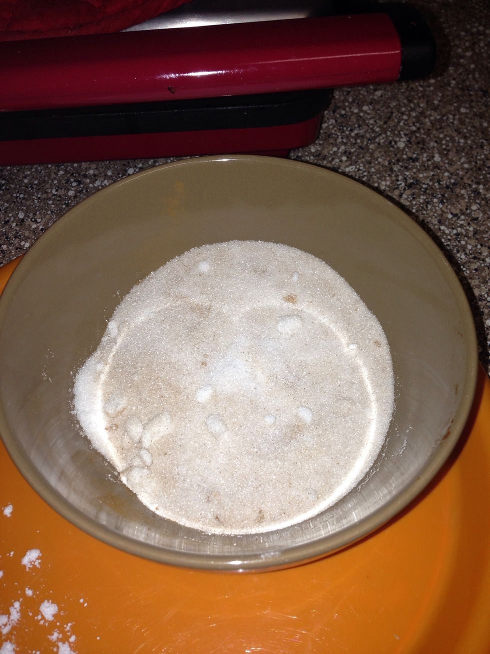 Mix 1 cup of sugar and 11/2 tsp of cinnamon set aside