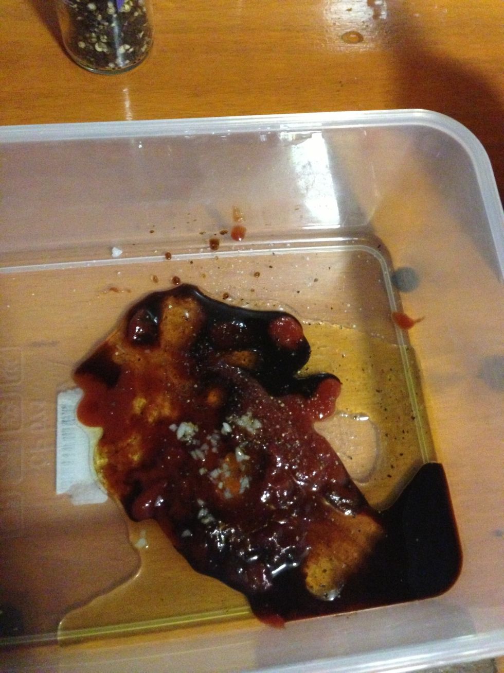 Mix 1 part honey to 1 part worcestershire sauce to 2 parts tomato sauce and add a glug of olive oil. Mix in garlic, salt and pepper to taste.