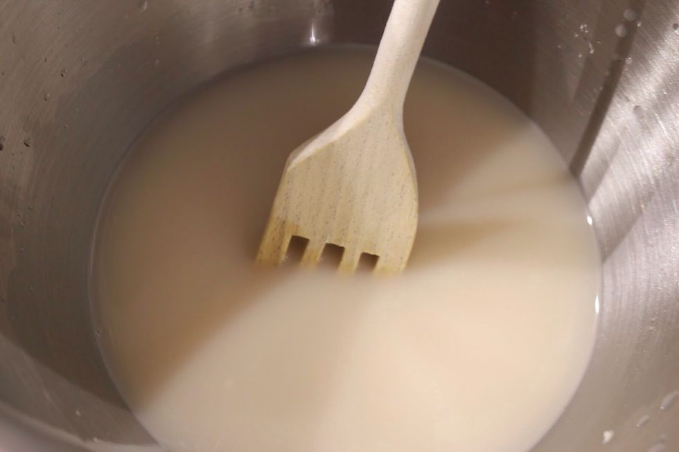 Mix 1 yeast and 12 cups of water together. The water have to be around 37*c