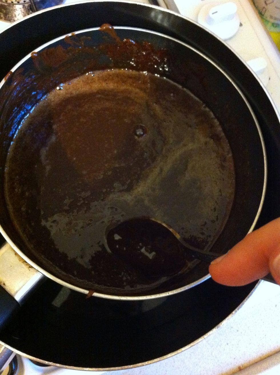 Mix 4 eggs and a cup of sugar separately and add to the chocolate mixture.