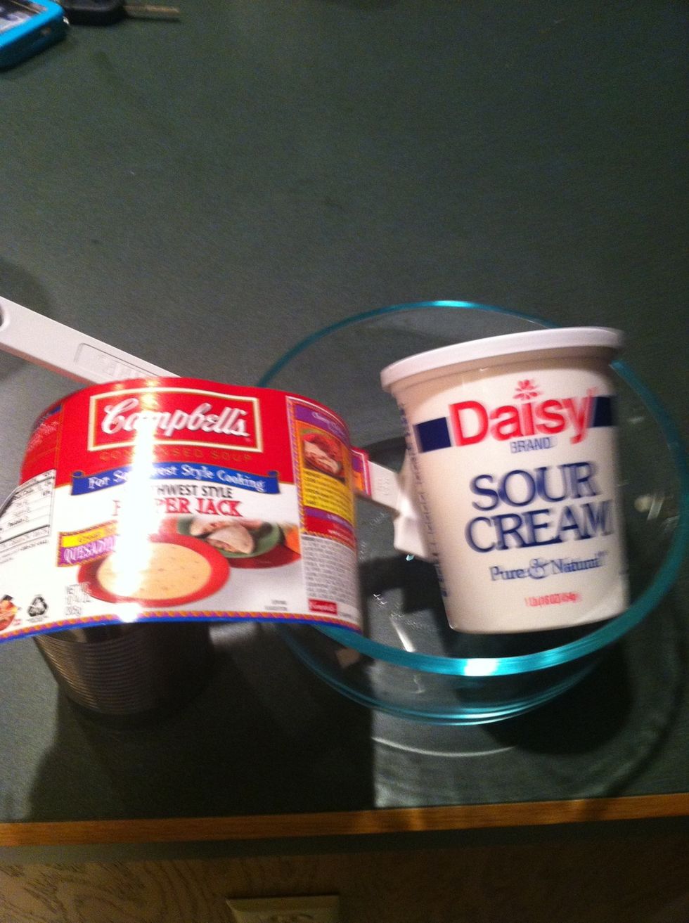 Mix 8 oz sour cream and soup
