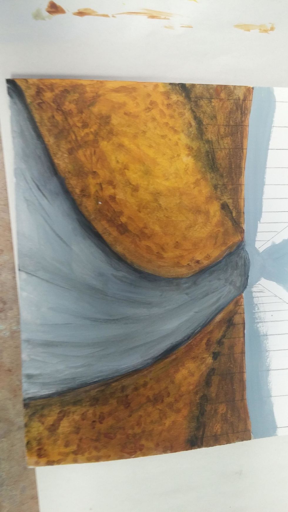 Mix a darker pathway color. Add shadow around the edges and towards the back of the path. Also adding texture (like the subtle lines) gives it more depth.