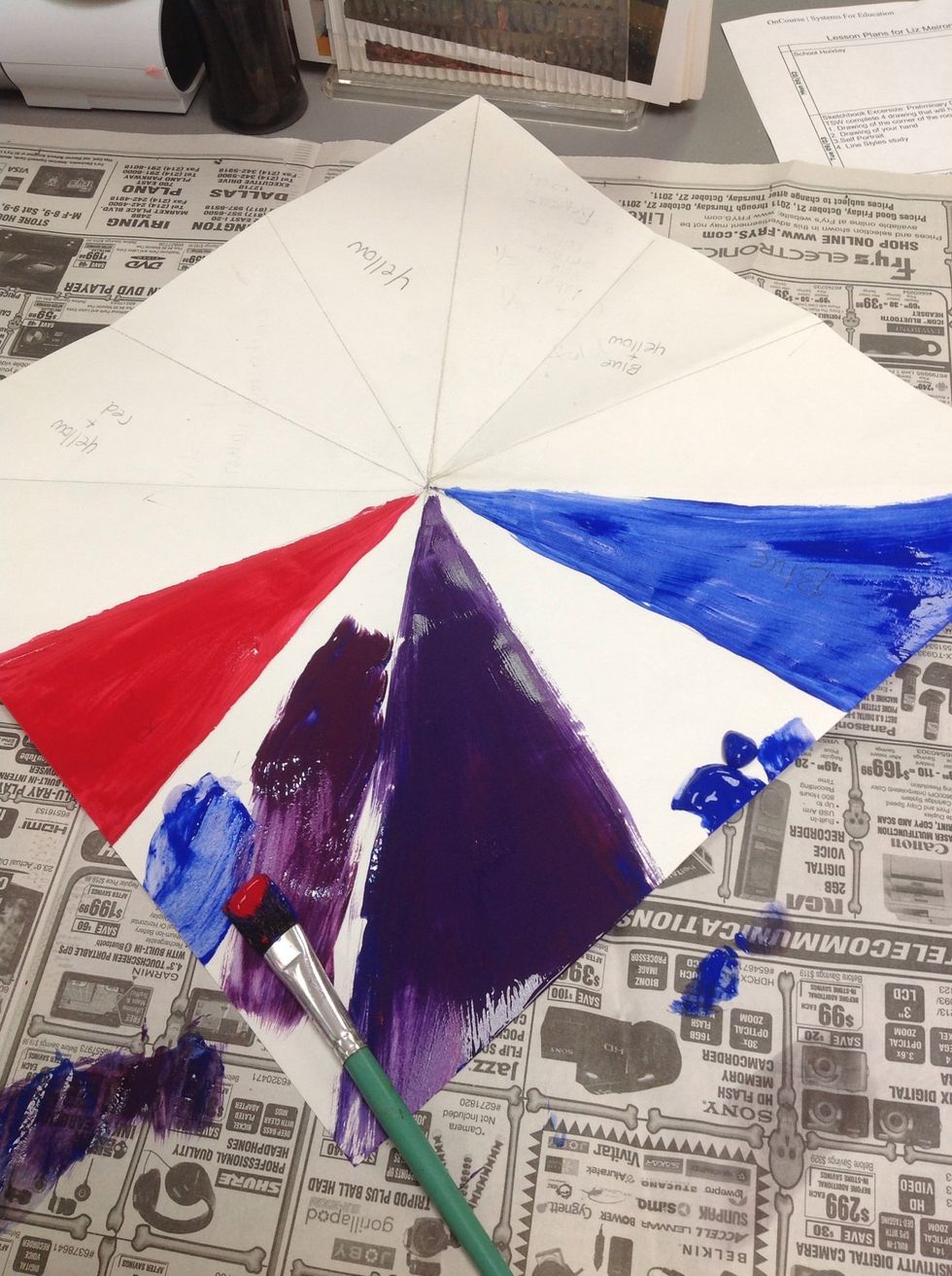 Mix a little of each color in the formula space. Add small amounts of the darker color to the lighter color until you reach a desired color. Not too red, not too blue:)