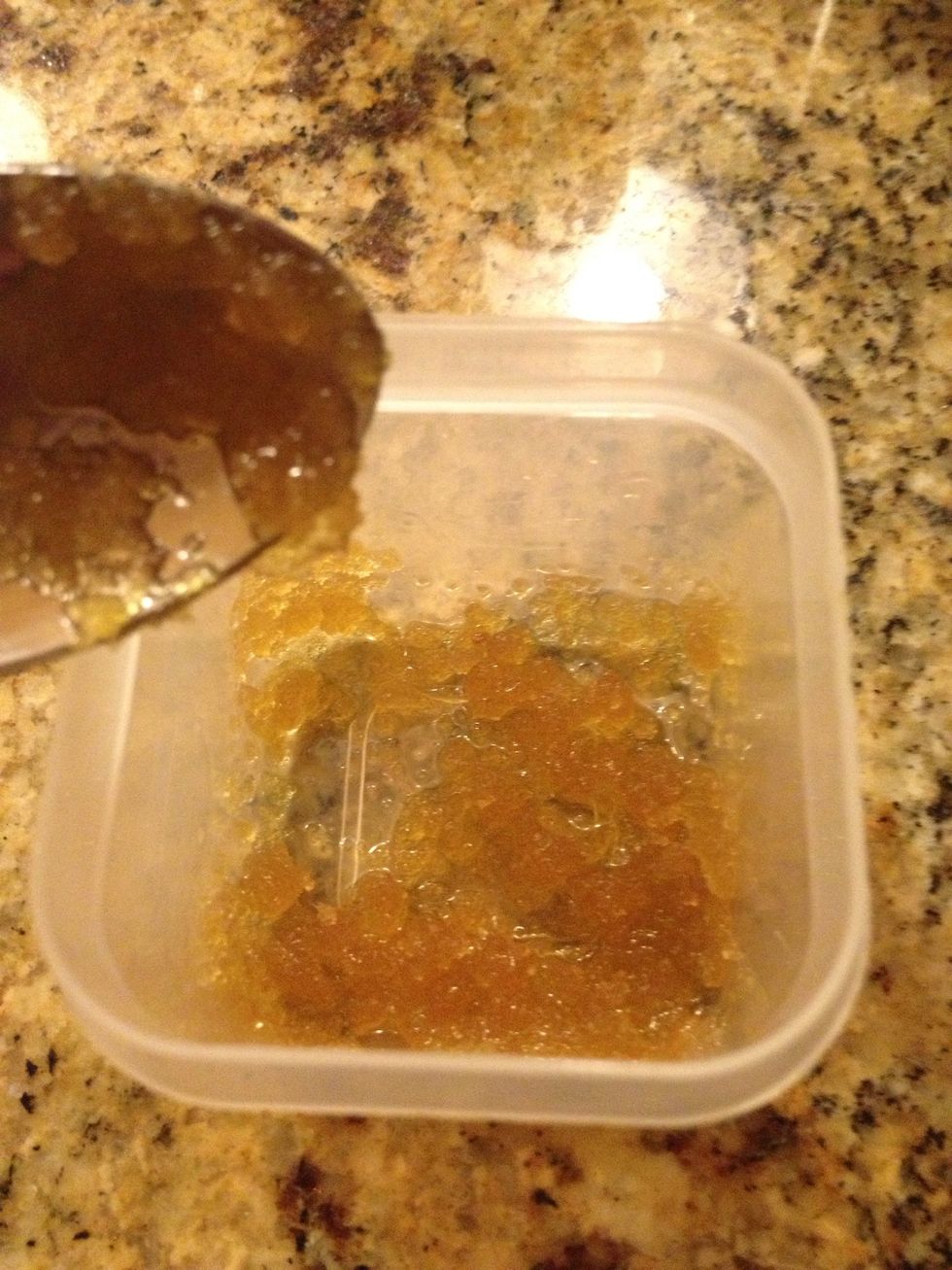 Mix about a spoonful of sugar with a tiny bit of oil, only as much as you need to fully moisten all the dry sugar. If you don't want to include honey in your scrub, you can stop here!