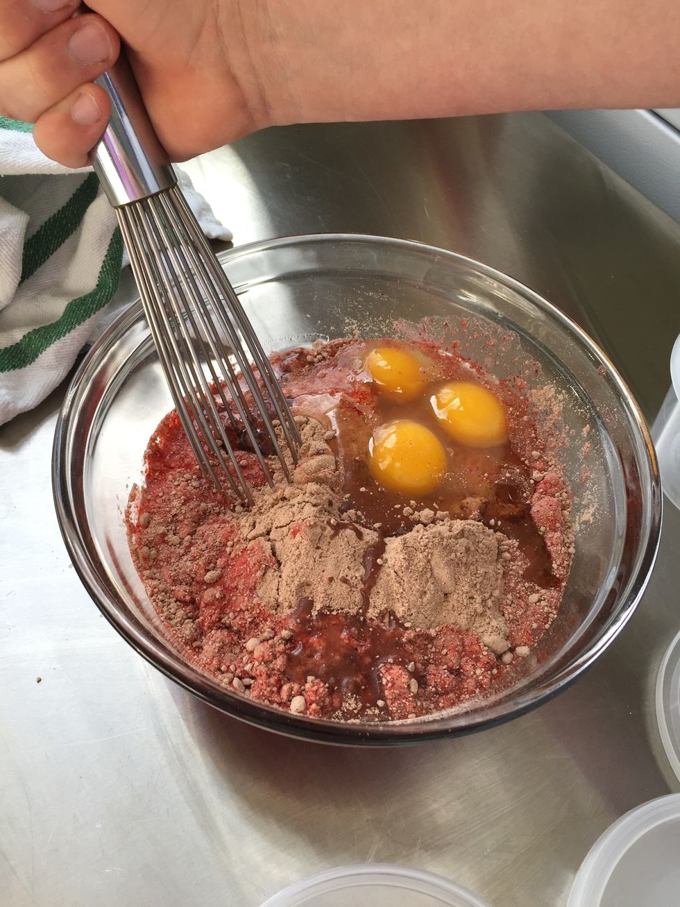 Mix all cake ingredients until moistened (about 30 seconds)
