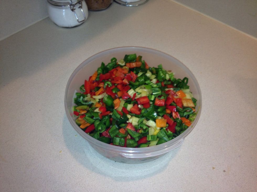 Mix all chopped peppers in a bowl