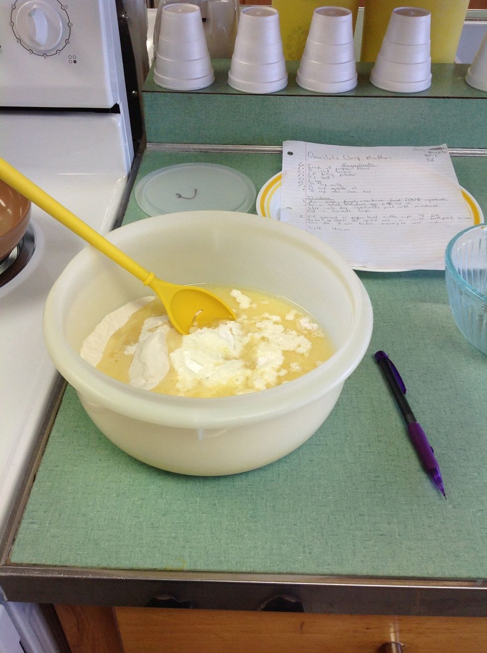 Mix all ingredients except for chocolate chips.