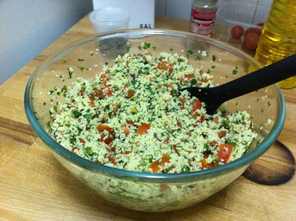 Mix all ingredients, taste it and add salt, pepper or oil of you think necessary