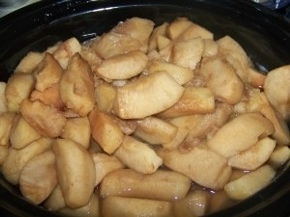 Mix all ingredients together and put in crockpot. Cook on high for 2.5-3 hrs or until apples are soft.