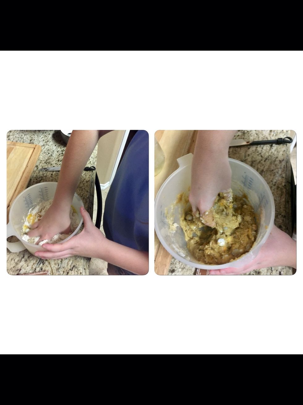 Mix all ingredients together using hands or whisk (WARNING: very sticky)