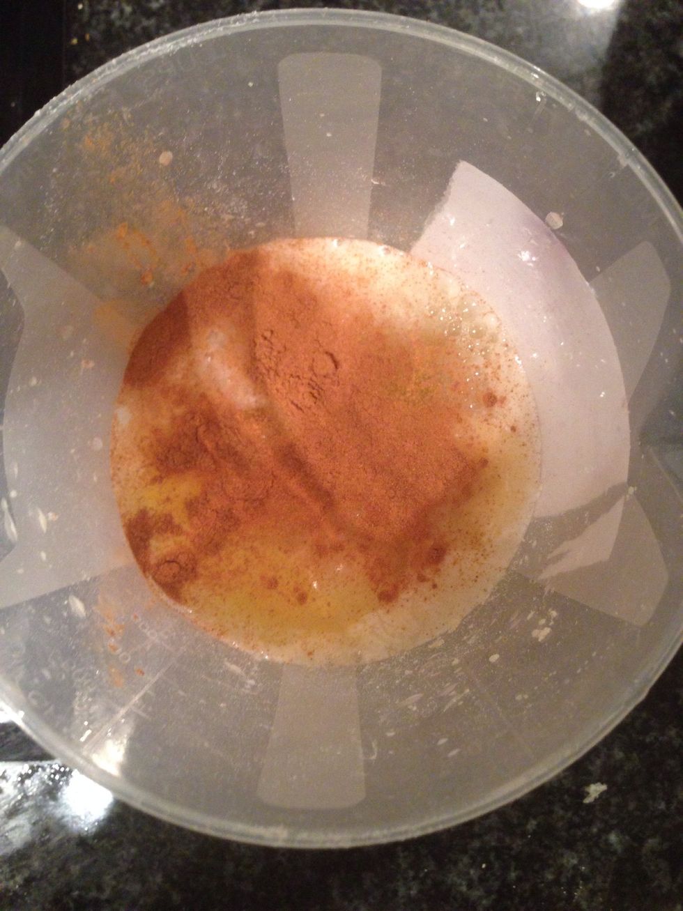 Mix all ingredients together with the hand mixer (except almond butter and half the banana)