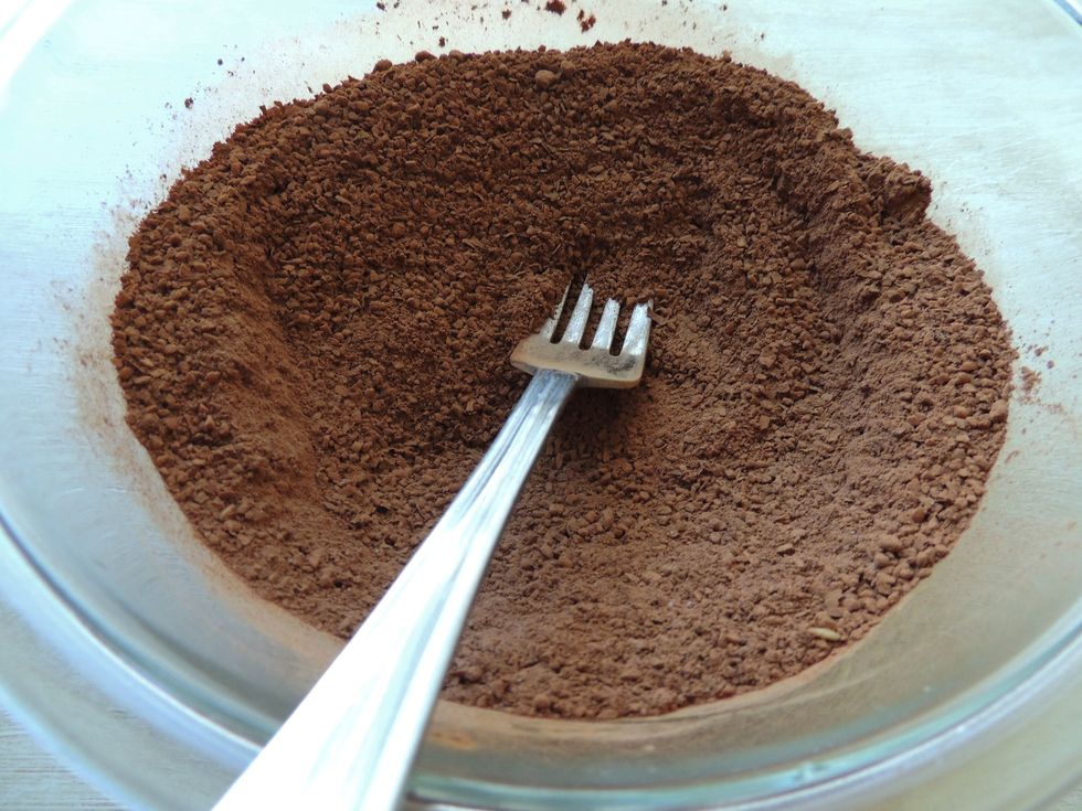 Mix all of the dry ingredients together. {Flour, cacao powder, baking soda and salt}