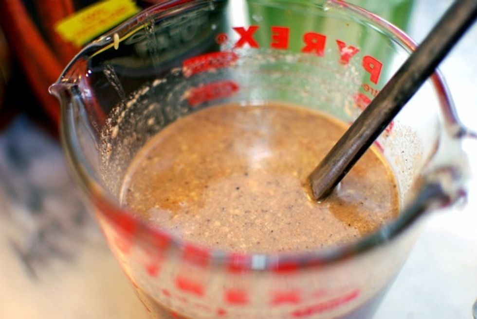 Mix all of the ingredients together except the tomato juice. It should yield about 1.25 cups of mix. Add as much or as little to the tomato juice as you prefer. Add your Vodka. I use Absolut Peppar.