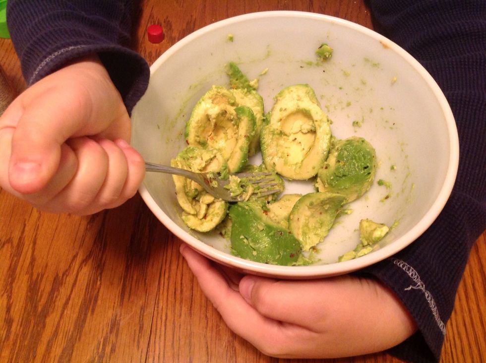 Mix all of the ingredients together mashing them with a fork.