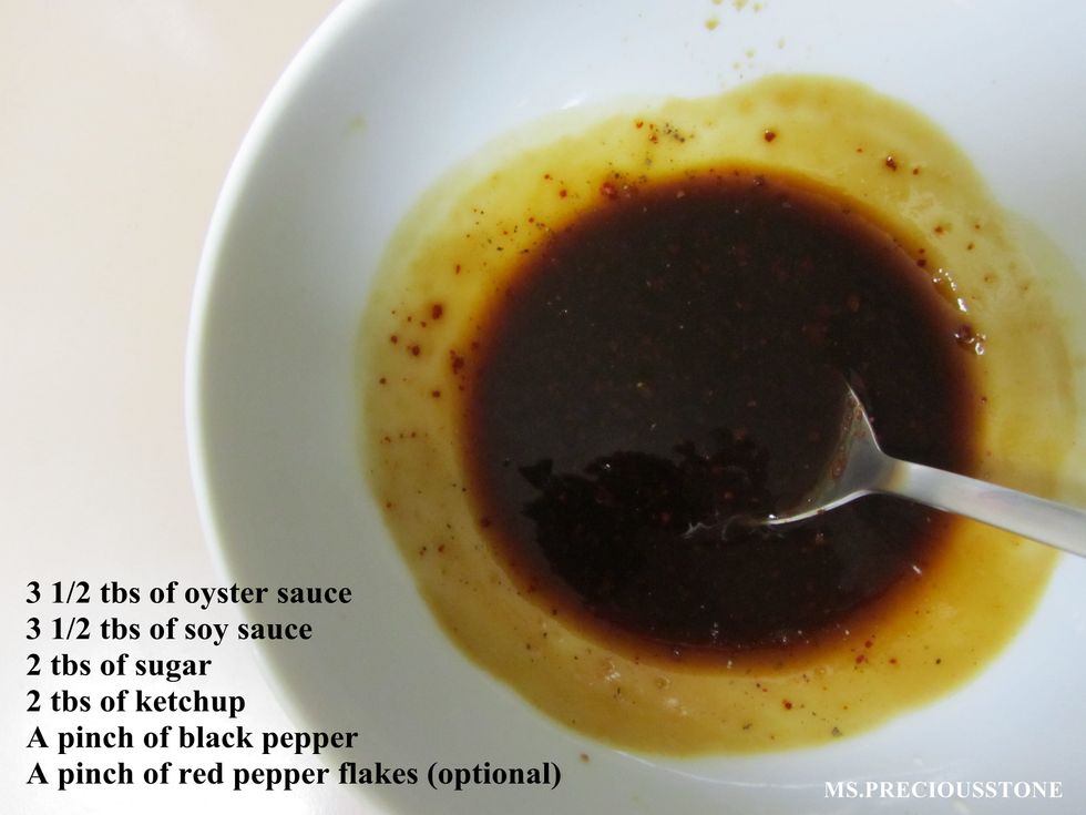 Mix all of these ingredients to make sauce and set aside.