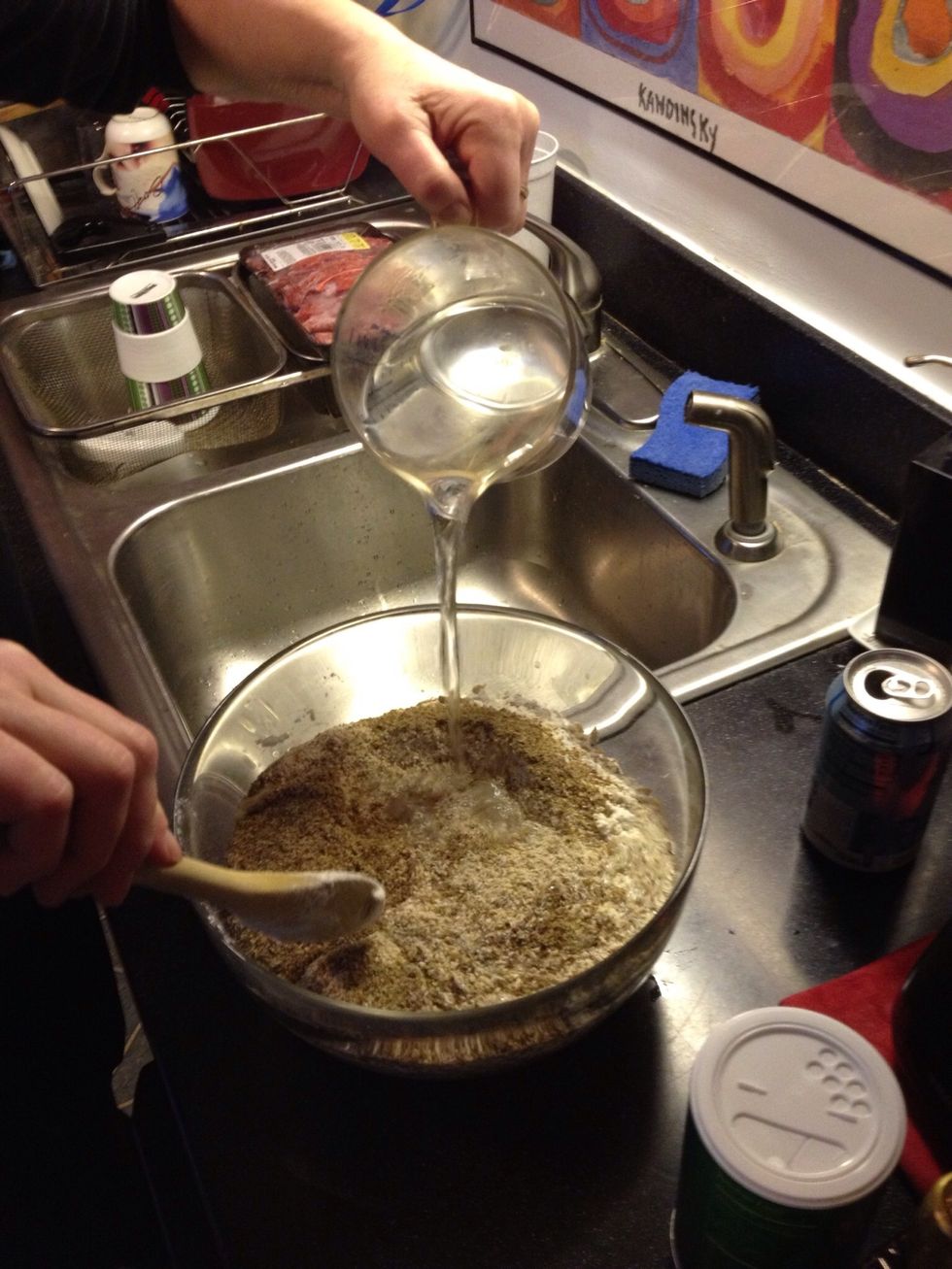 Mix all that together, and slowly pour in the water until you get your desired dough consistency.