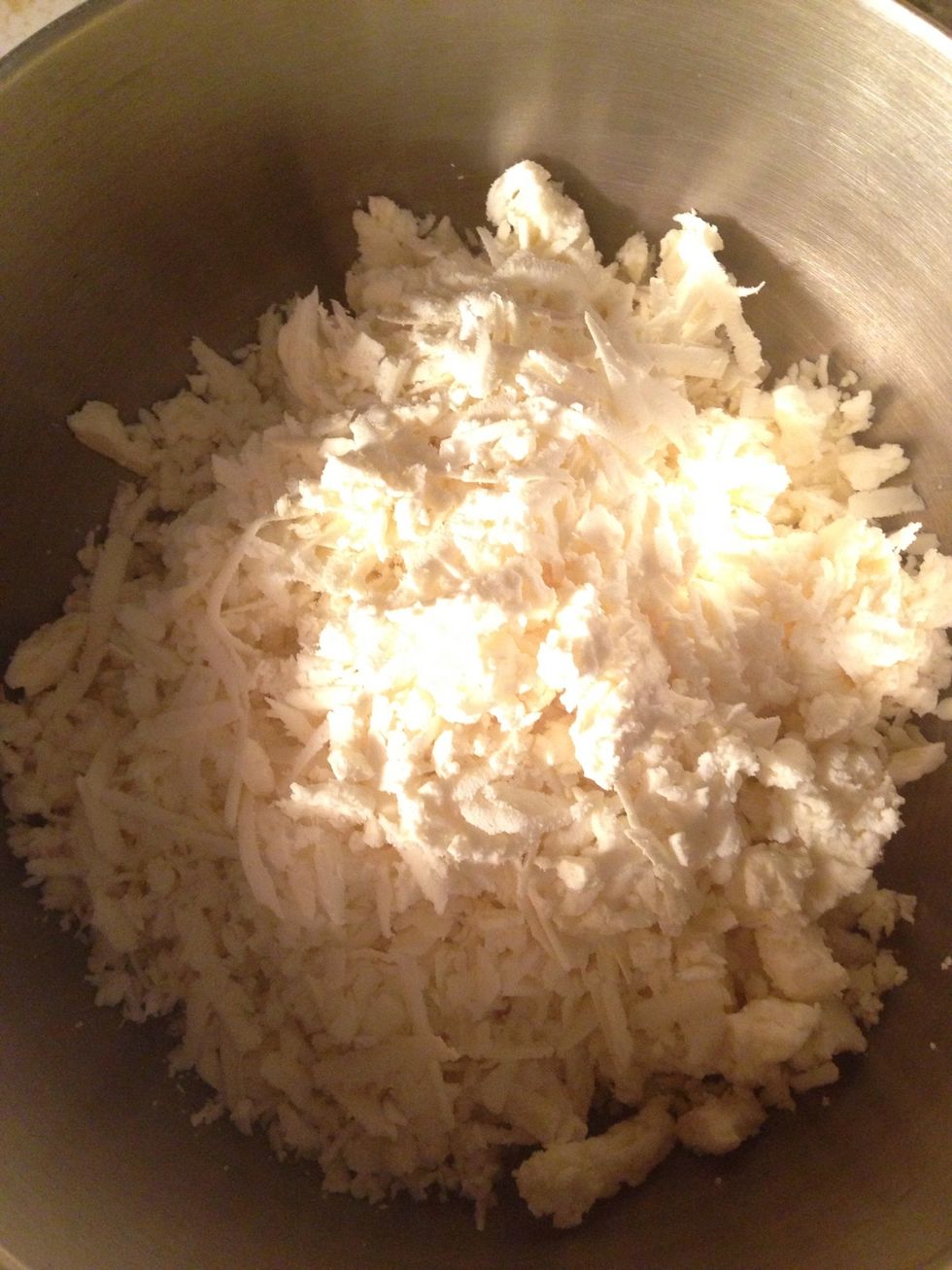 Mix all the cheeses (preferably grated) in a bowl...