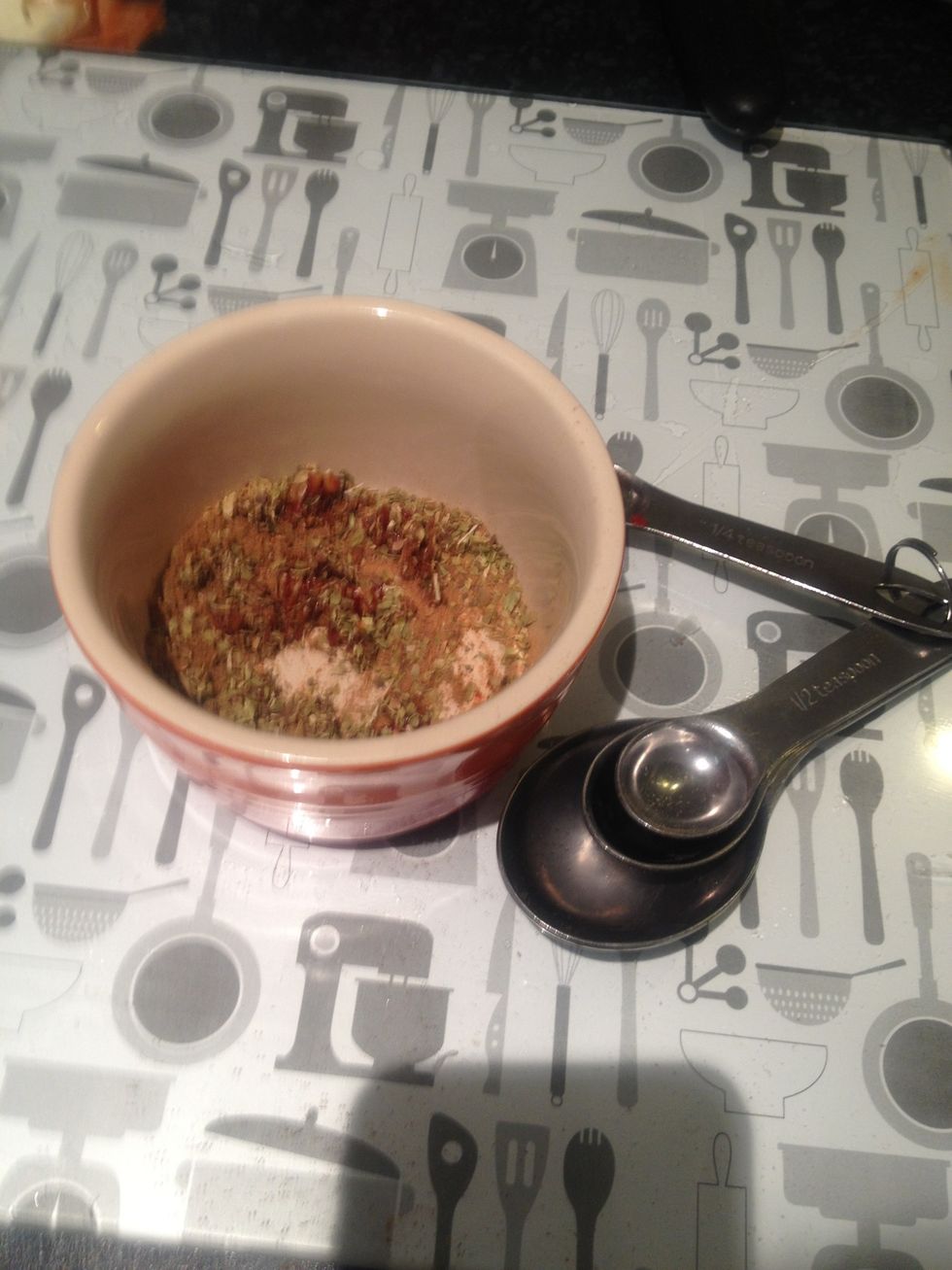 Mix all the herbs except the garlic