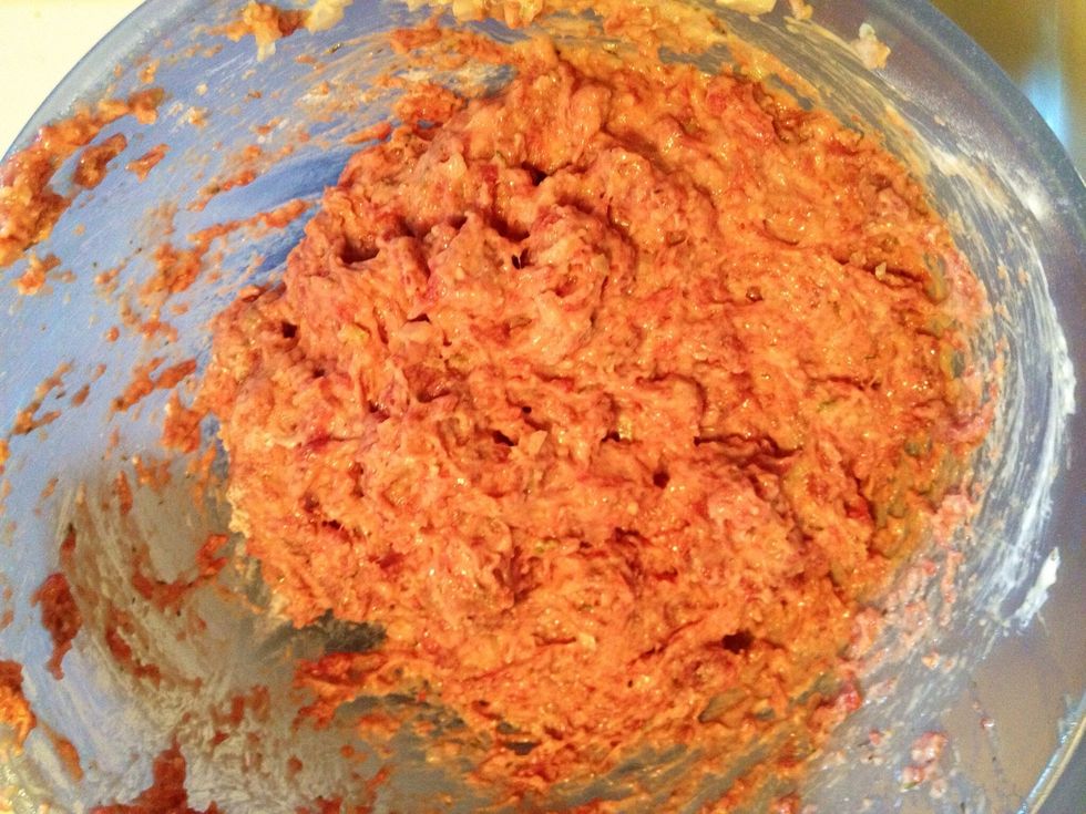 Mix all the ingredients. Mine turned out rather sticky so I added about 50 ml of potato flour (you can add corn starch as a substitute).