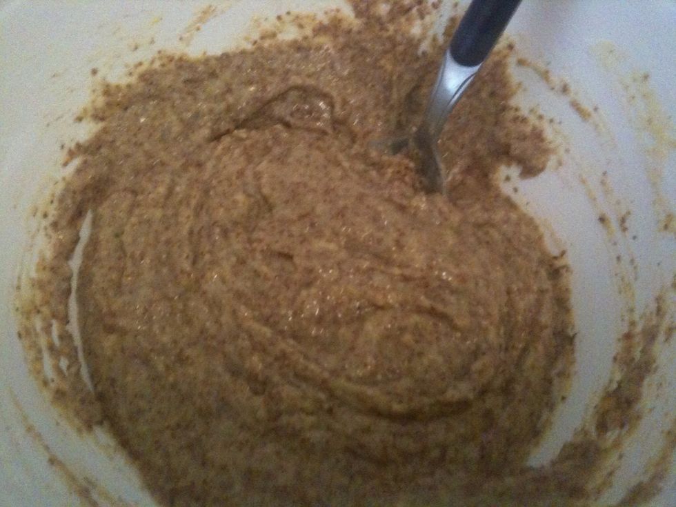 Mix all the ingredients together. The batter should be moist, but not runny.