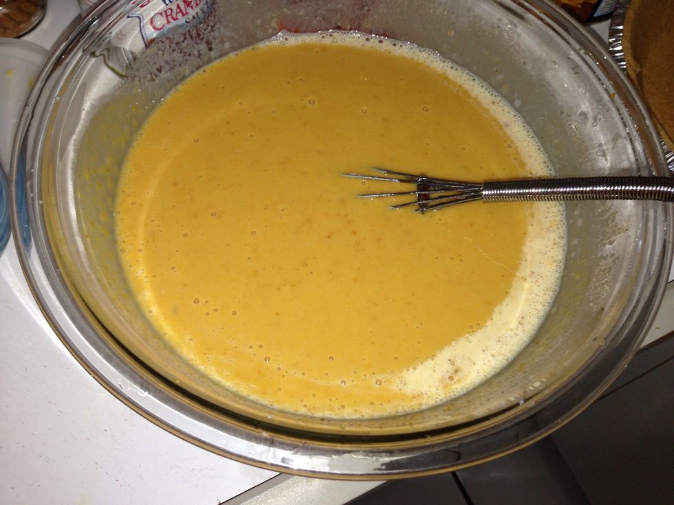 Mix all your dry ingredients in a small bowl. Then all your wet in a big one, including the eggs. Then gradually mix your dry into the wet. I used a whisk to mix.