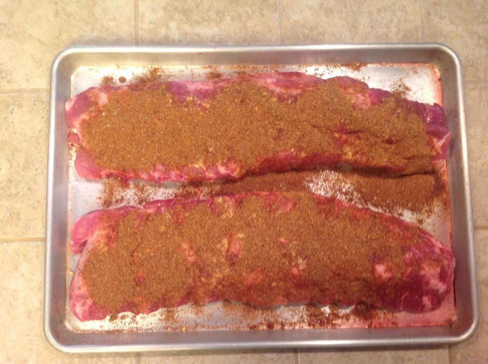 Mix all your spices together and rub on both sides of your ribs.